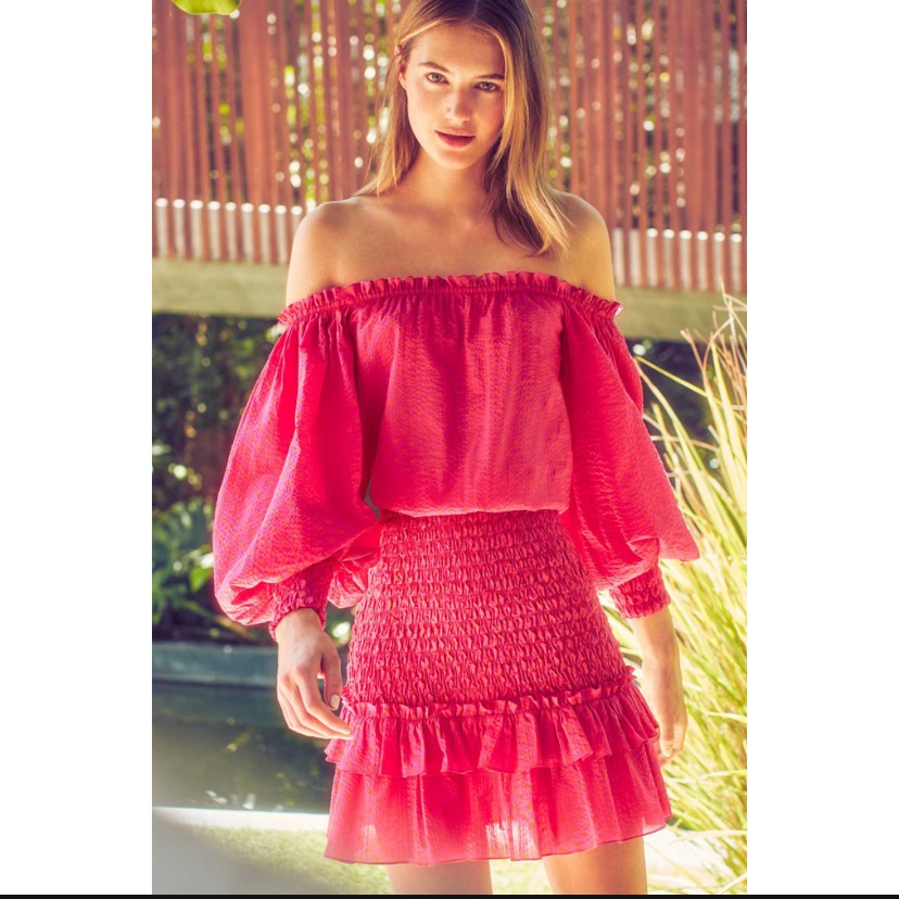 Alexis Pink Strapless Cotton Smocked Mini Dress